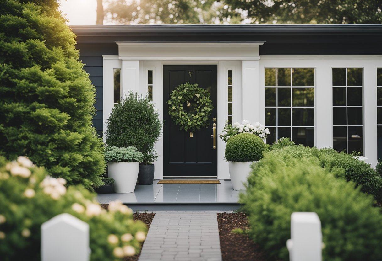 A house with fresh landscaping, new windows, and a modern front door