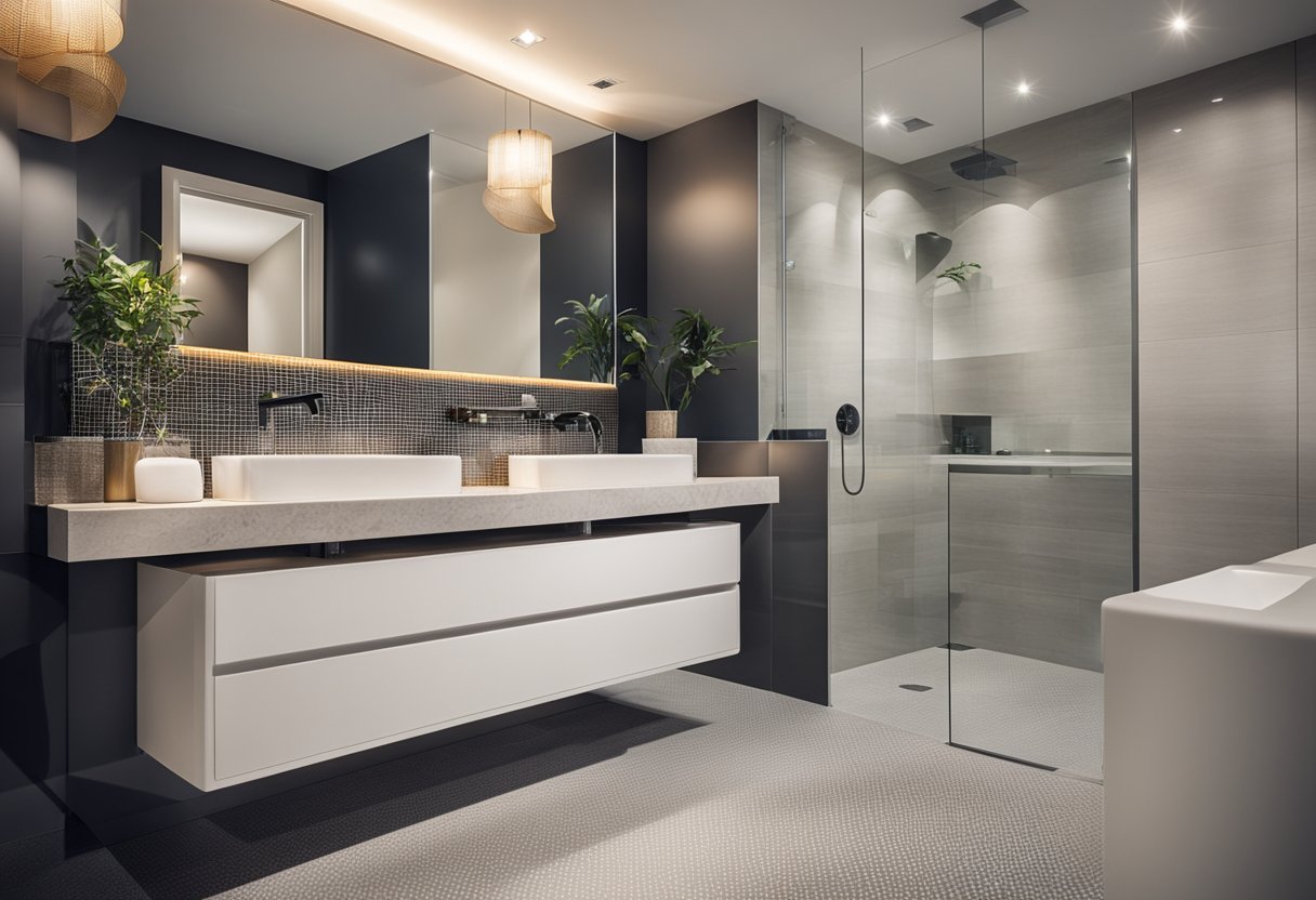 A modern bathroom with new fixtures and updated tiling