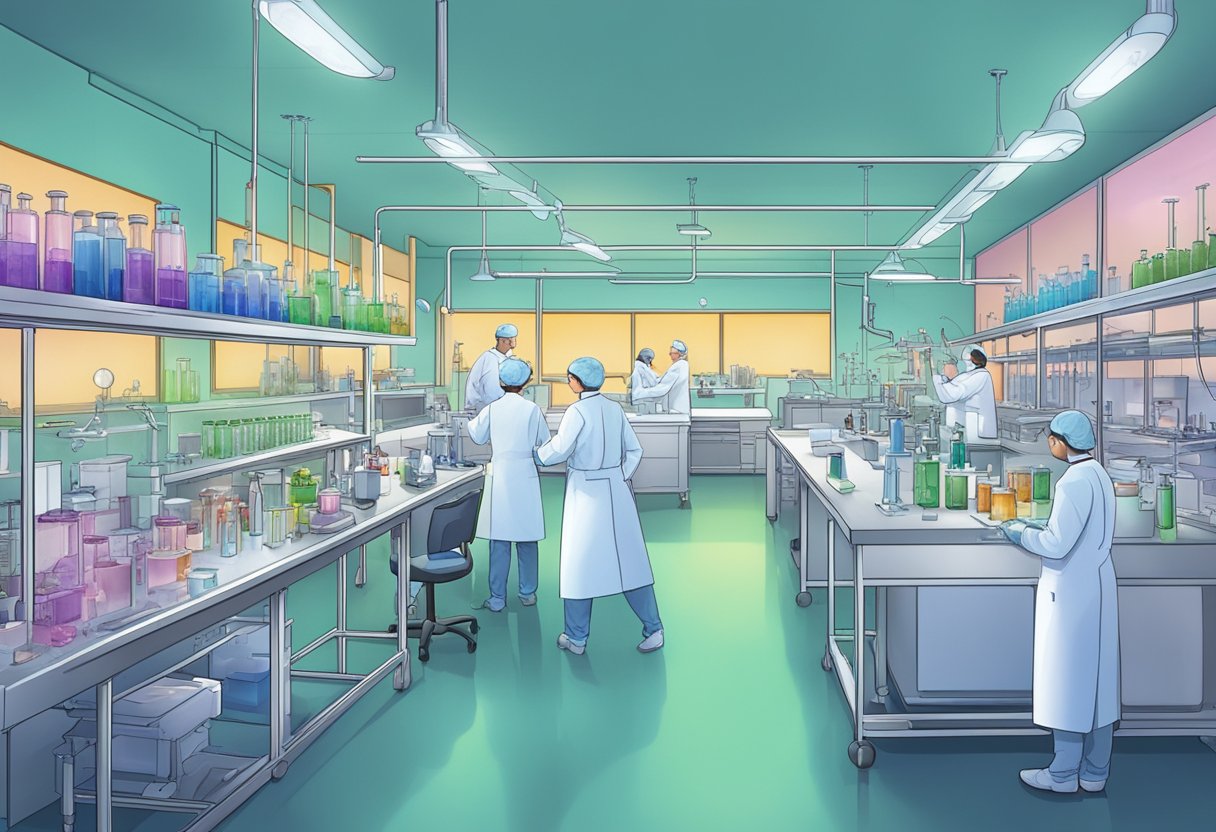 Et laboratorium med forskere, der arbejder med kræftceller og komponenter i immunsystemet