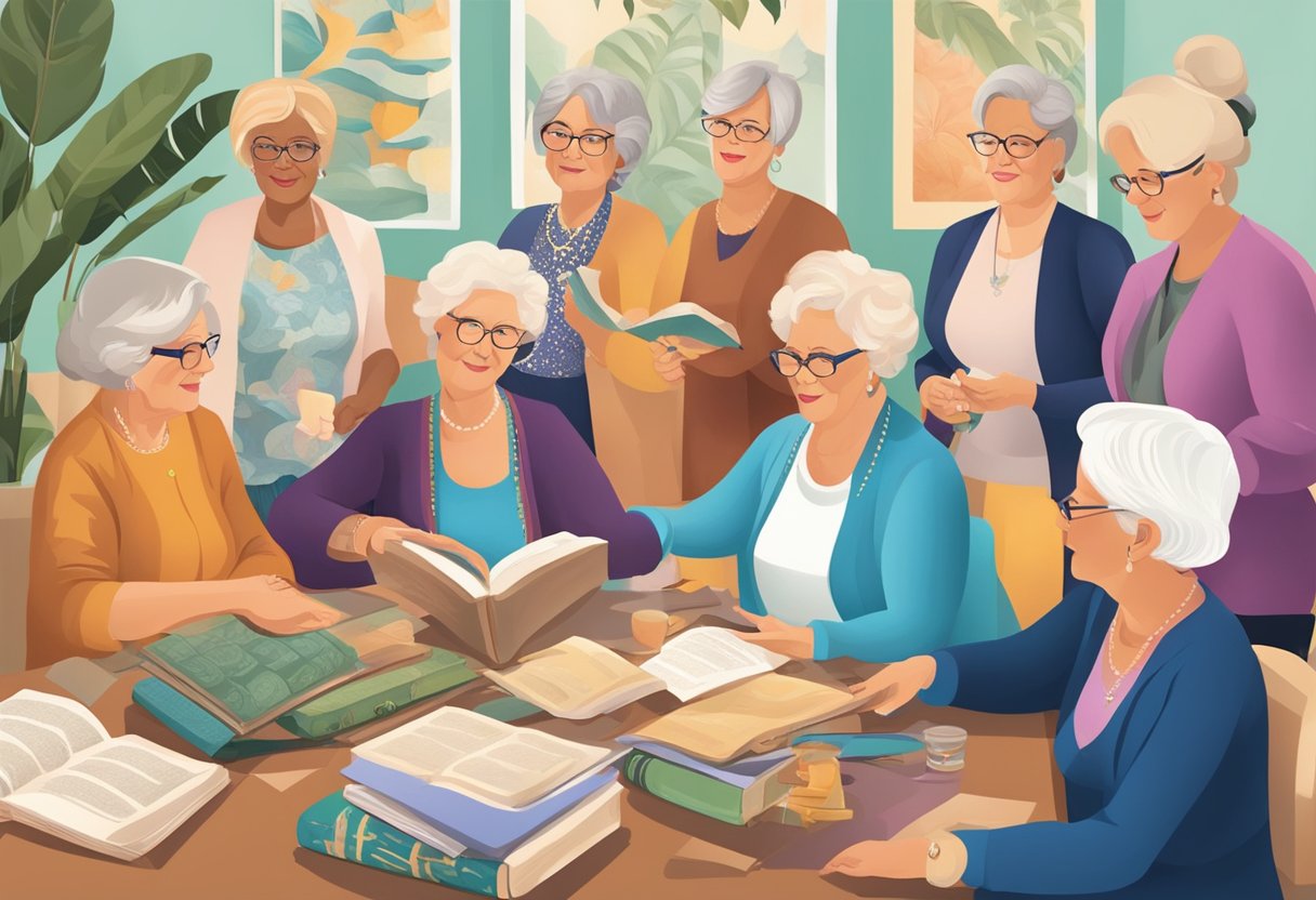 En gruppe modne kvinder, der deltager i kulturelle aktiviteter som kunst, musik og litteraturdiskussioner, som symboliserer den kulturelle betydning af MILFs.