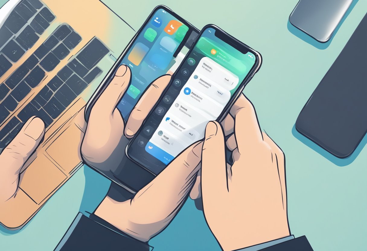 En hånd, der holder en iPhone, der trykker sig gennem indstillingsmenuen for at udføre en nulstilling