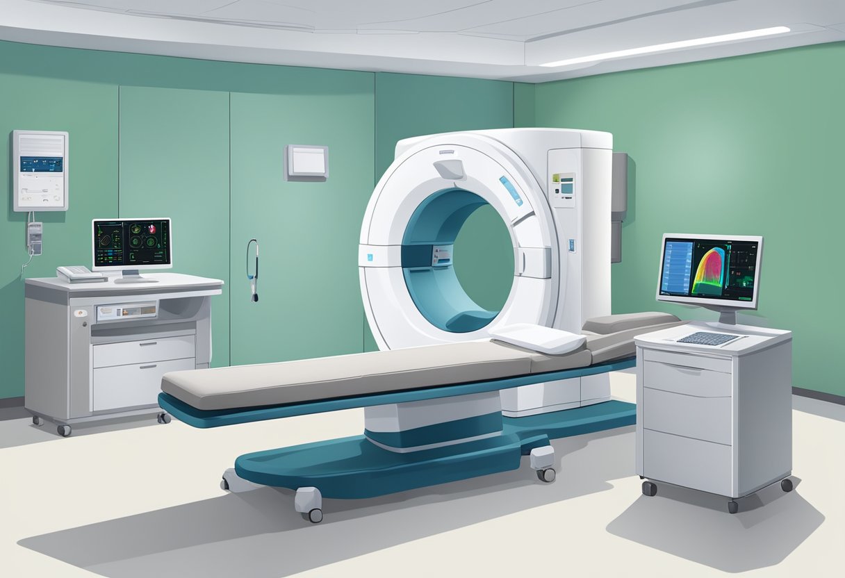 En CT-scanner i et hospitalværelse med en patient seng og maskine