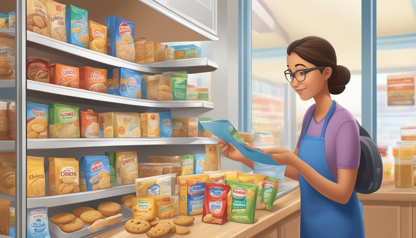 A diabetic selects a variety of healthier ingredients, such as whole wheat flour and sugar substitutes, while comparing nutrition labels on Keebler cookie packages