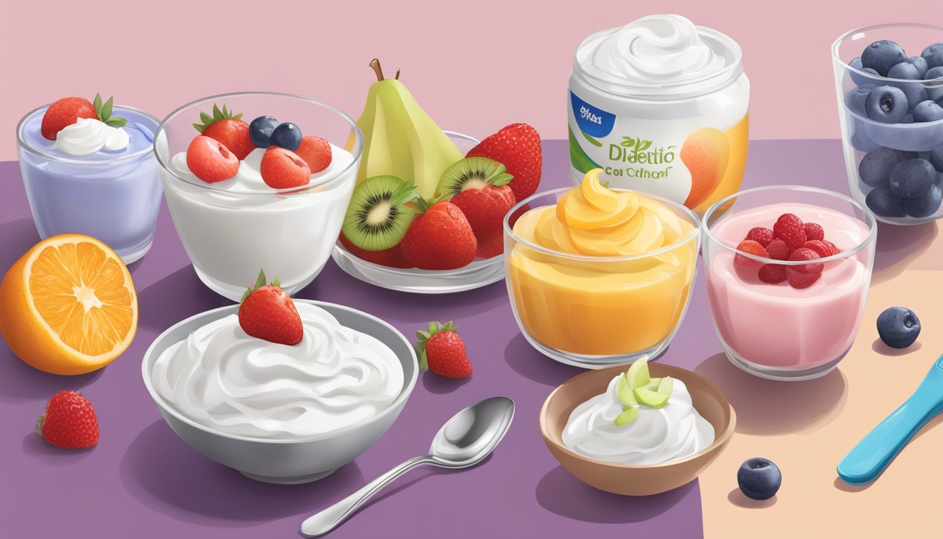 A diabetic portioning out a small dollop of Cool Whip next to a variety of healthier dessert toppings like fresh fruit and low-fat yogurt