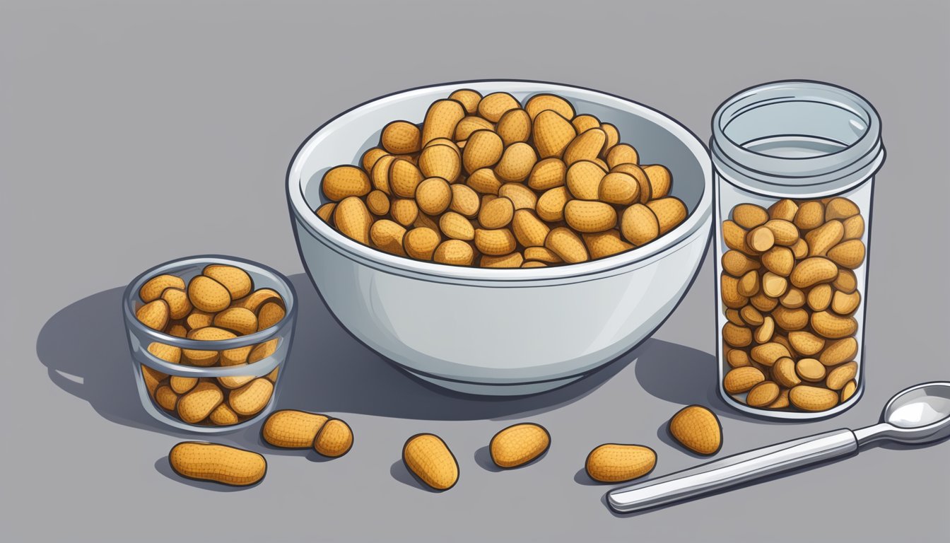 A bowl of Planters peanuts with a measuring cup next to it, indicating portion control for a diabetic diet