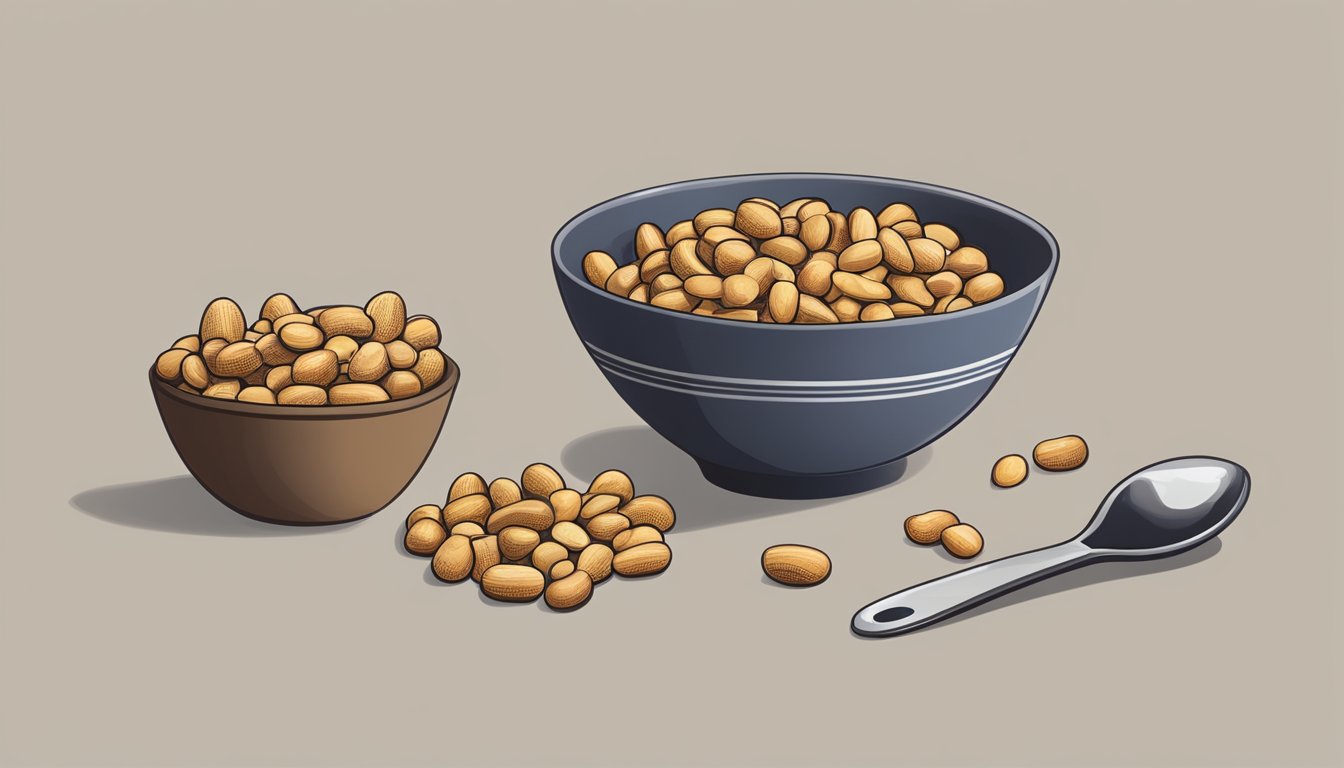 A bowl of Planters peanuts with a measuring cup next to it, indicating portion control for diabetics