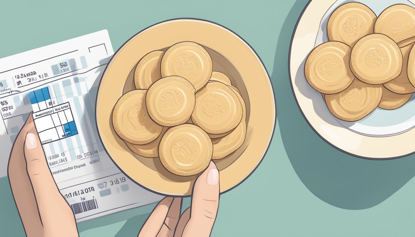 A plate of Nilla Wafers with a nutrition label and a hand holding a glucose monitor