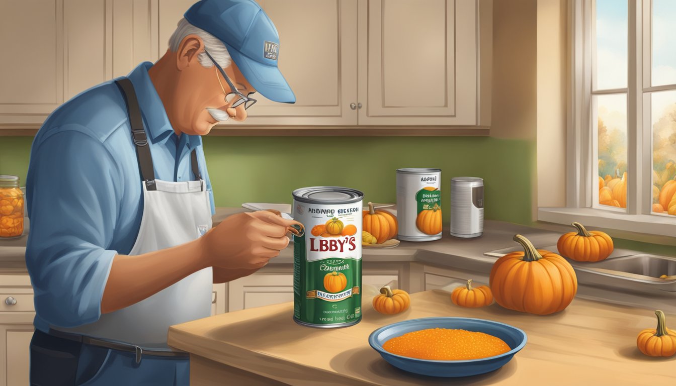 A diabetic measuring out a serving of Libby's canned pumpkin for consumption