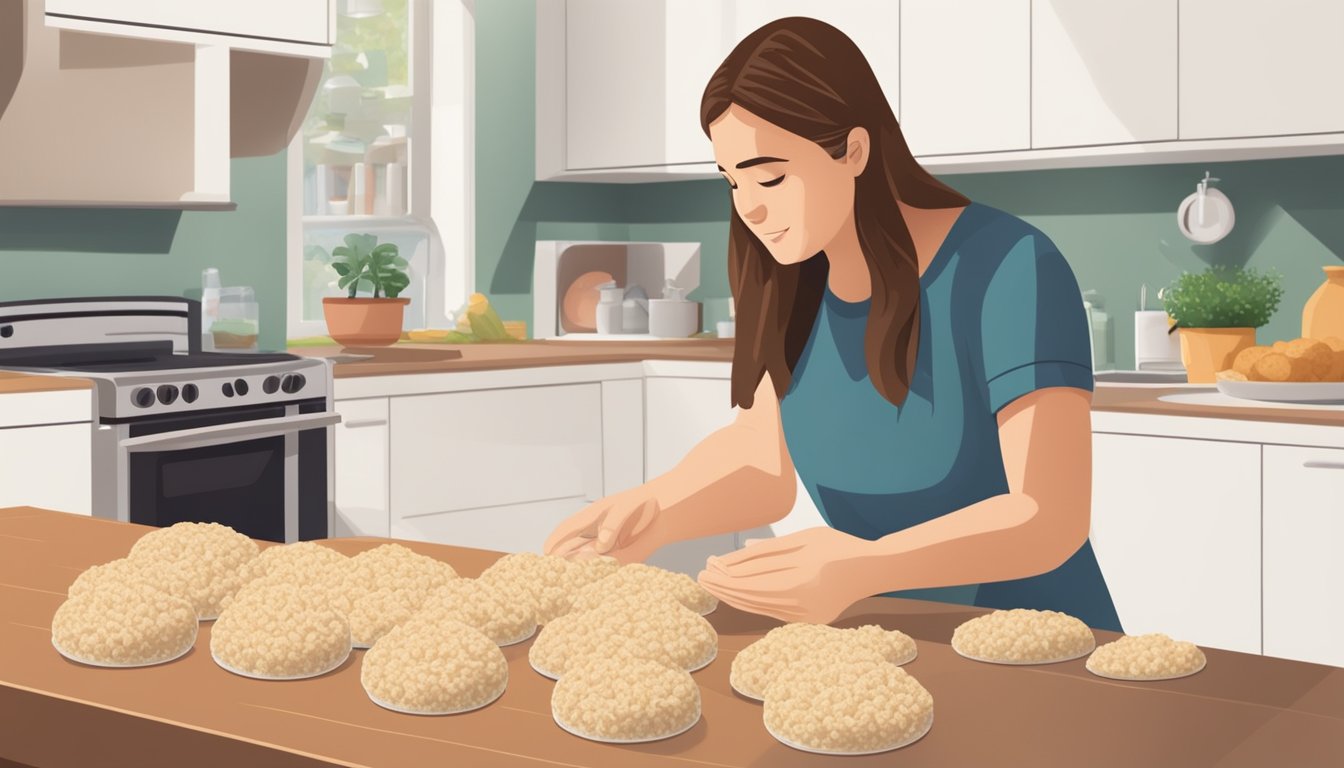 A diabetic carefully selecting and counting Quaker rice cakes on a kitchen table