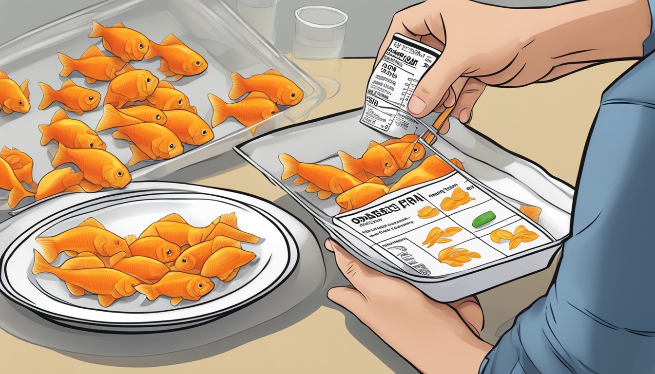 A diabetic person counting out a measured portion of Pepperidge Farm Goldfish from a box onto a plate