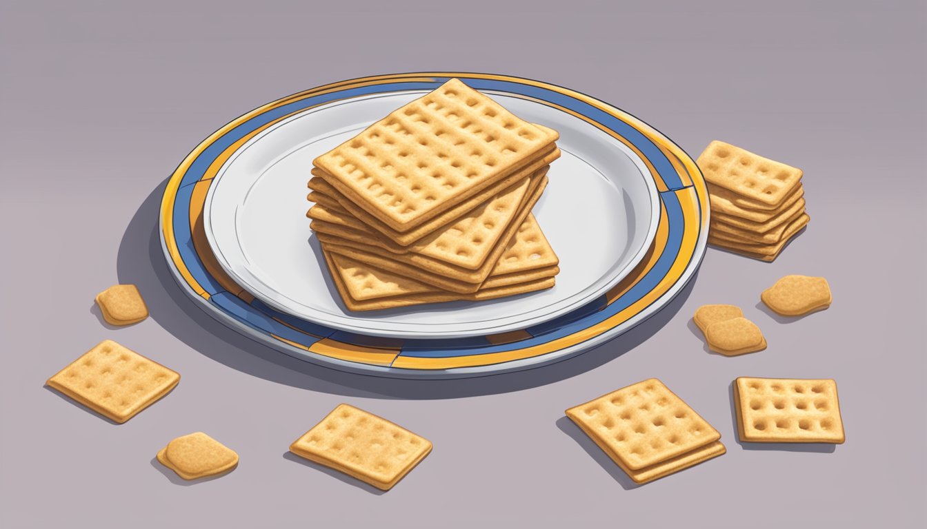 A plate with a stack of Keebler Club crackers and a nutrition label showing the serving size and carbohydrate content