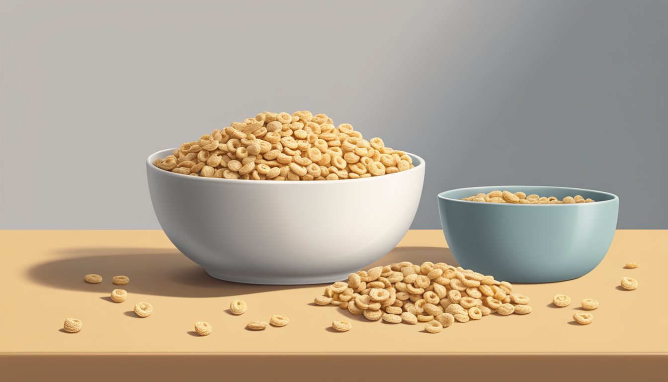 A bowl of Cheerios Oat Cluster Crunch with a measuring cup next to it