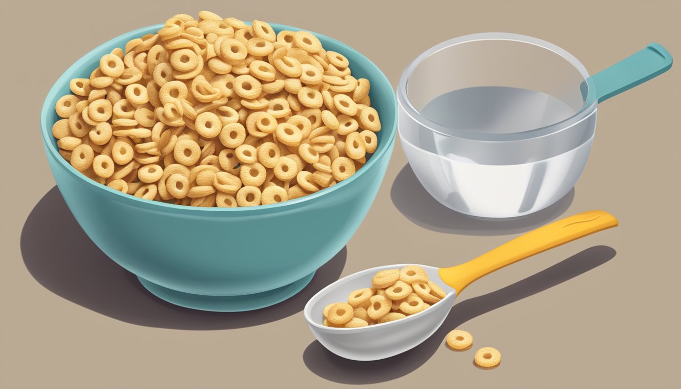 A bowl of Cheerios Oat Cluster Crunch with a measuring cup next to it, indicating portion control for diabetics