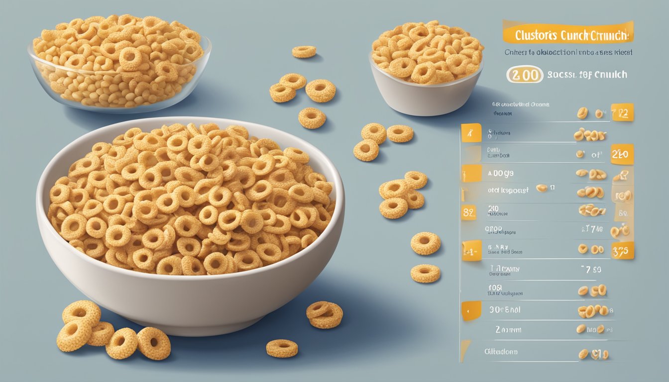 A bowl of Cheerios Oat Cluster Crunch with a portion size guide for diabetics