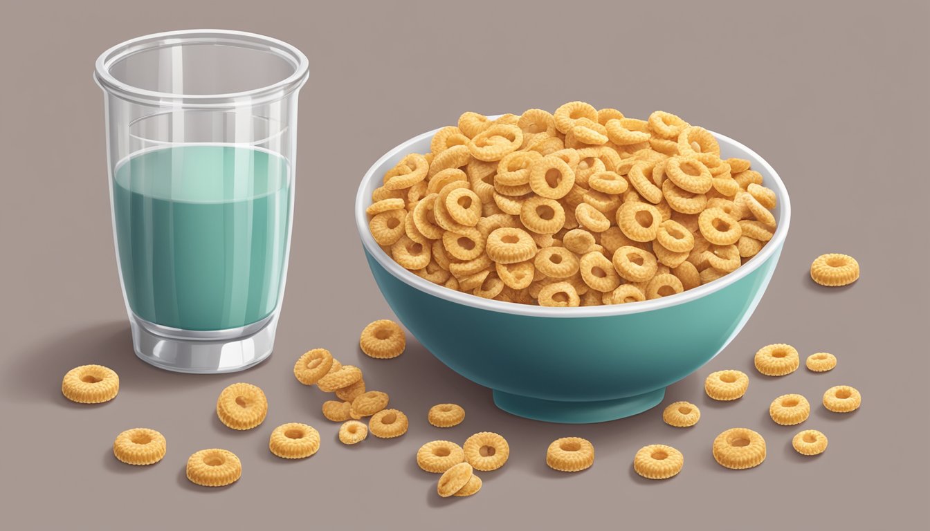 A bowl of Cheerios Oat Cluster Crunch with a measuring cup next to it