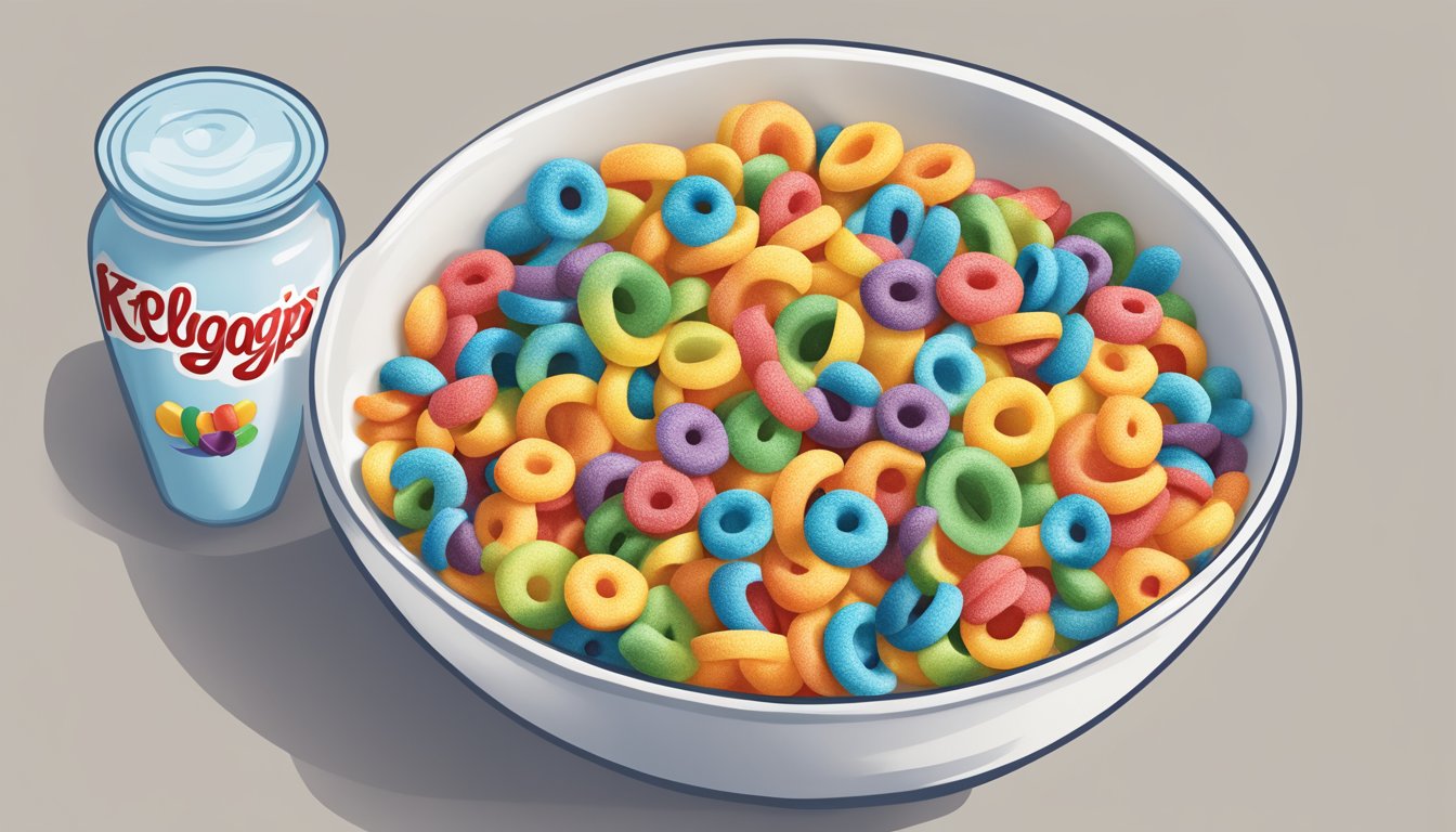 A bowl of Kellogg's Froot Loops with a measuring cup next to it, indicating portion control for a diabetic diet