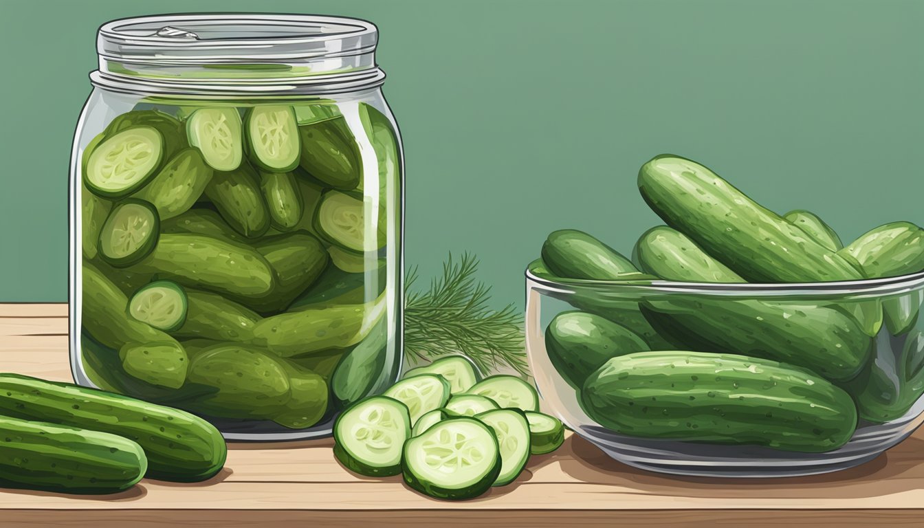 A jar of Vlasic pickles surrounded by fresh cucumbers and dill, with a diabetes-friendly meal in the background