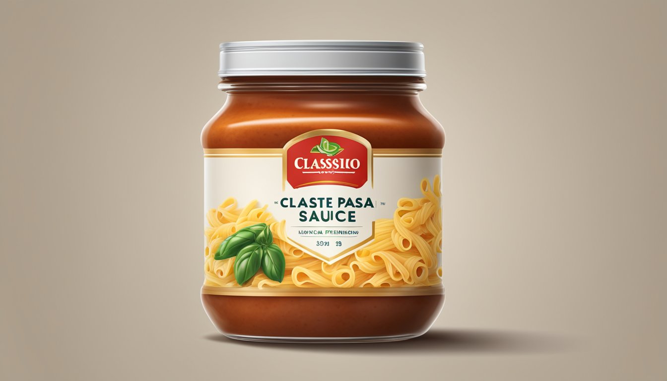 A jar of Classico pasta sauce with a nutritional label and a diabetic-friendly symbol