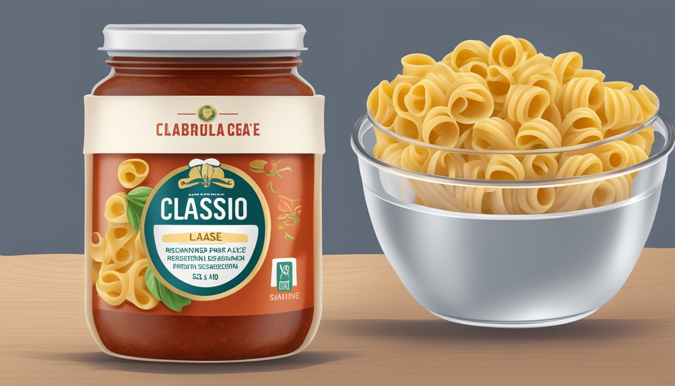 A jar of Classico pasta sauce with a measuring cup next to it, showing the recommended portion size for diabetics