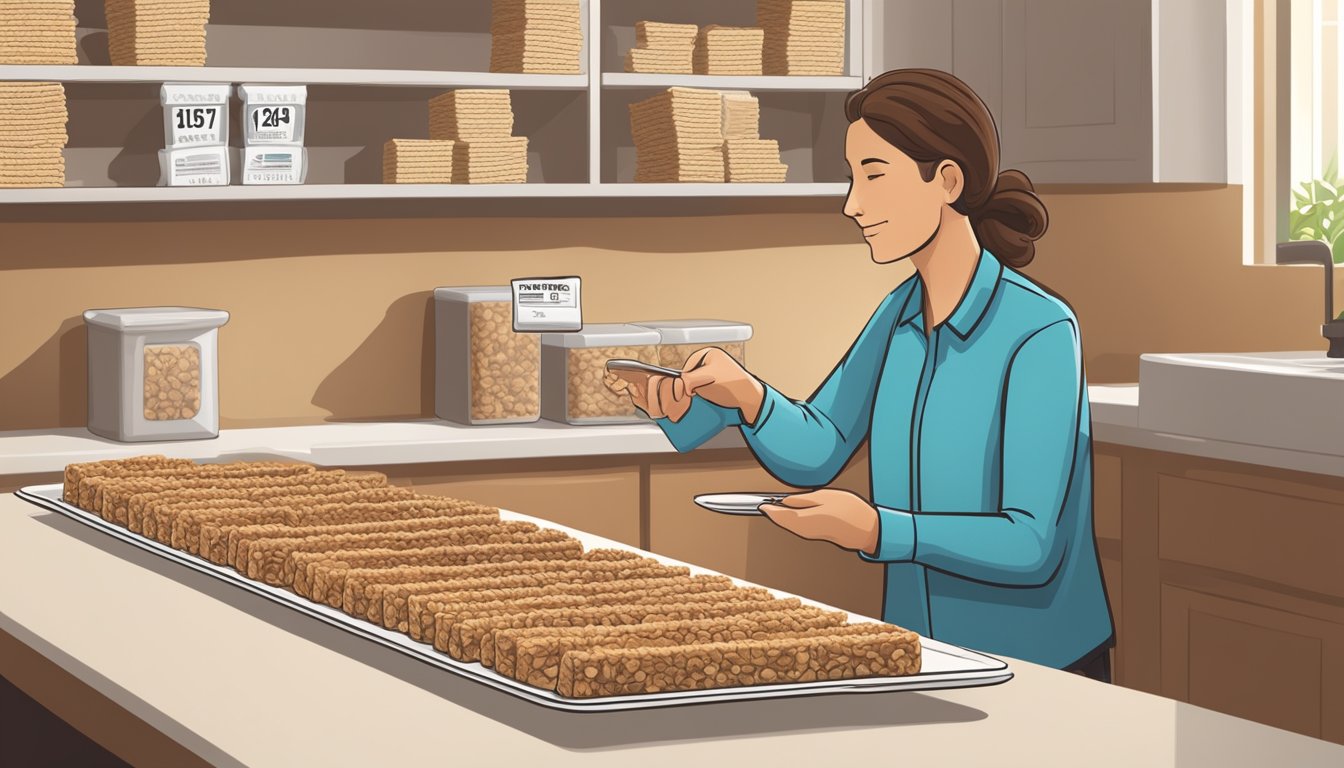 A diabetic carefully selects and counts Quaker Chewy granola bars before placing them on a plate. A nutrition label is visible in the background