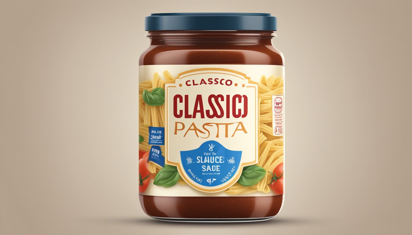 A jar of Classico pasta sauce with a nutrition label and a diabetic-friendly symbol