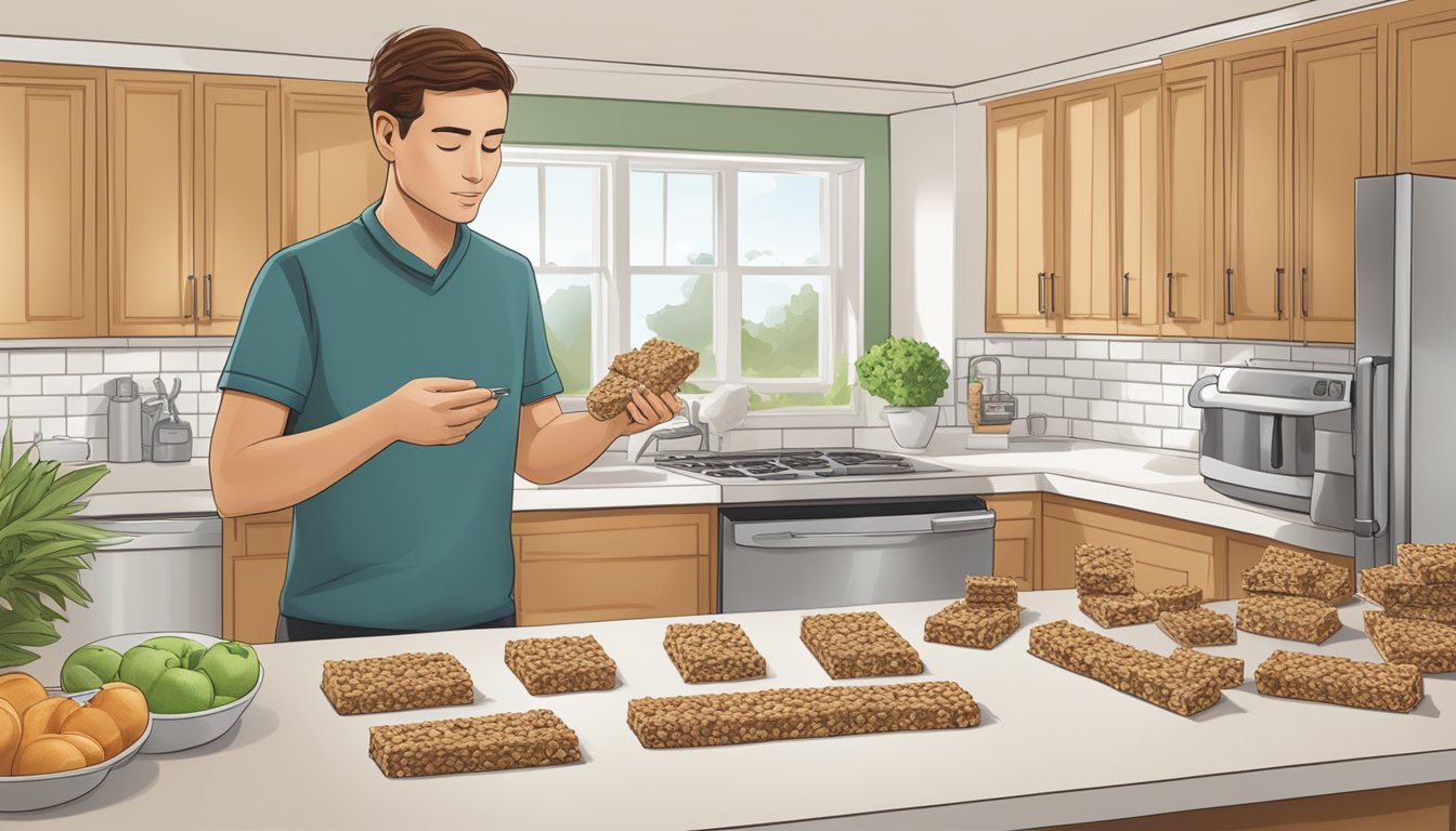 A diabetic carefully counting out Quaker Chewy granola bars on a kitchen counter