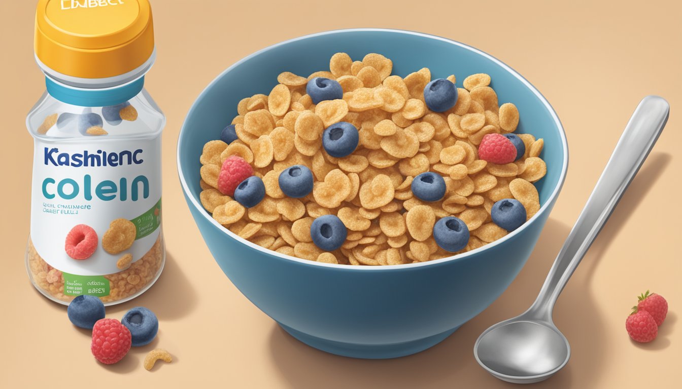 A bowl of Kashi GoLean Crunch cereal with a measuring cup beside it, indicating portion control for a diabetic diet