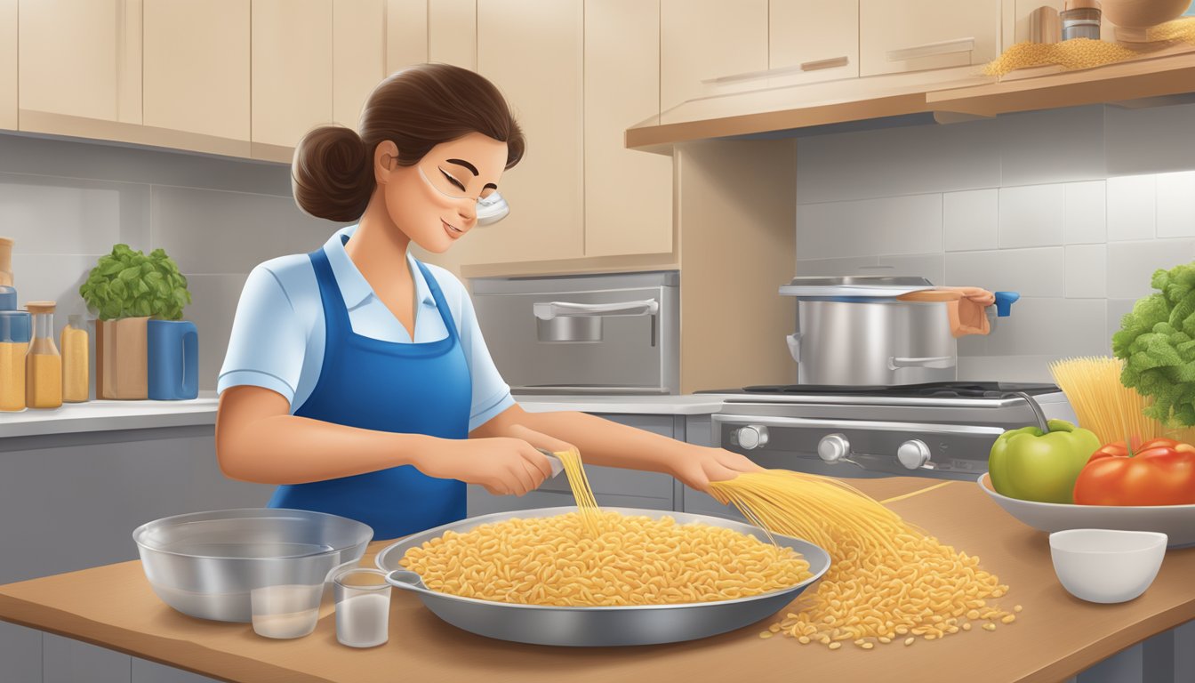 A diabetic measuring out a portion of whole grain Barilla pasta for a meal