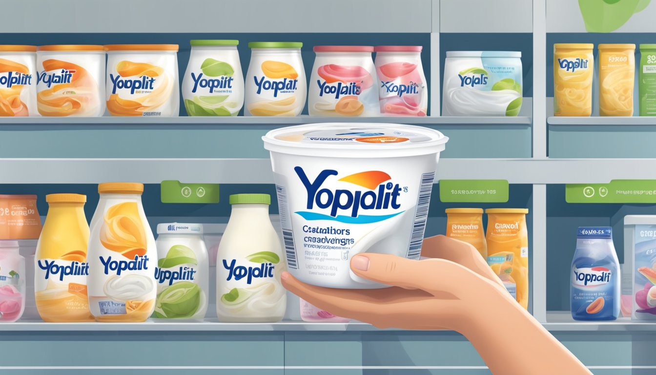 A person holding a container of Yoplait Whips yogurt, with a nutrition label in focus and a calculator nearby