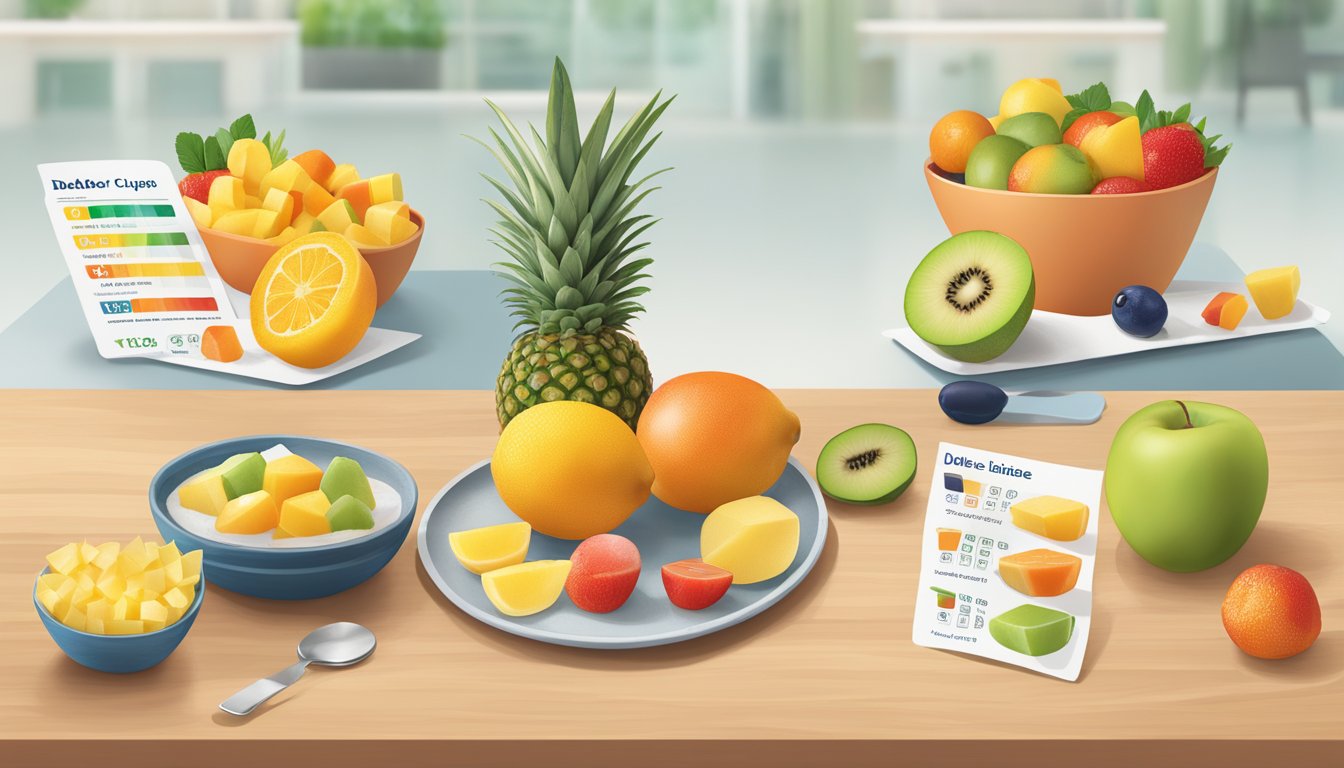 A table with Dole fruit cups and a diabetes-friendly portion size guide