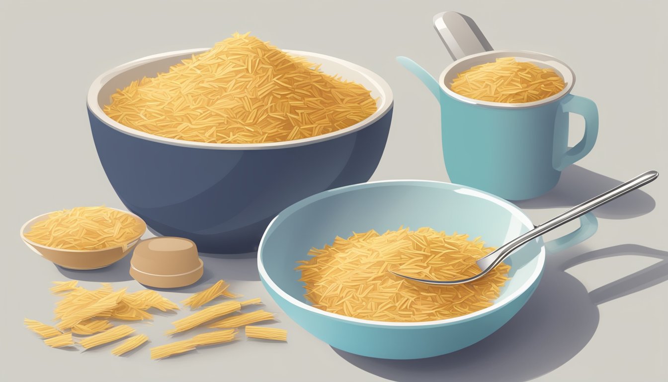 A bowl of Post Shredded Wheat with a spoon and a measuring cup next to it, showing the portion size for a diabetic