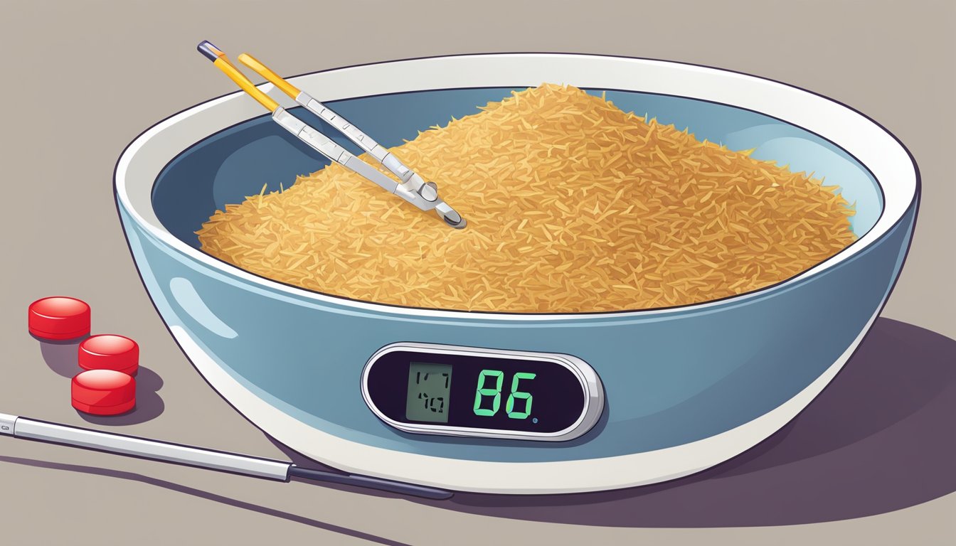 A bowl of Post Shredded Wheat with a diabetes blood sugar monitor nearby