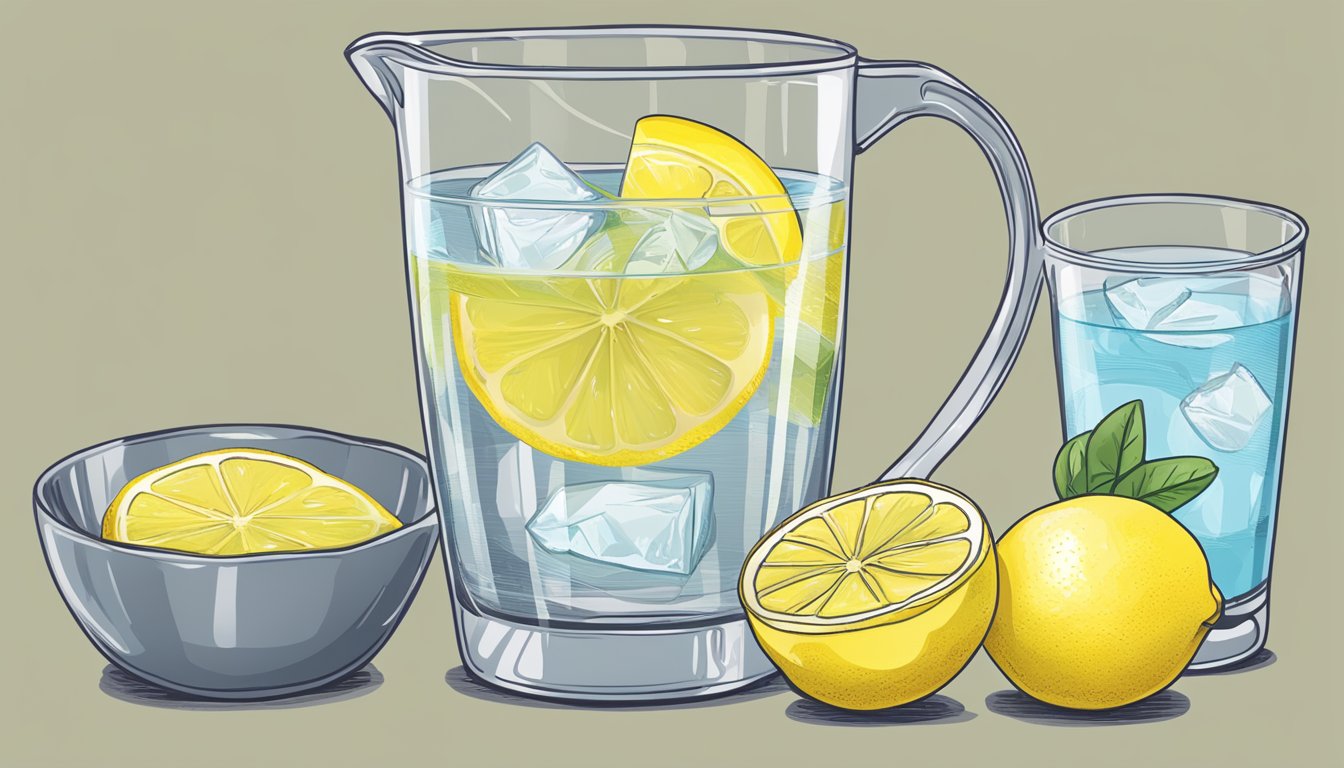 A glass of Minute Maid Lemonade next to a measuring cup, with a diabetes-friendly portion highlighted