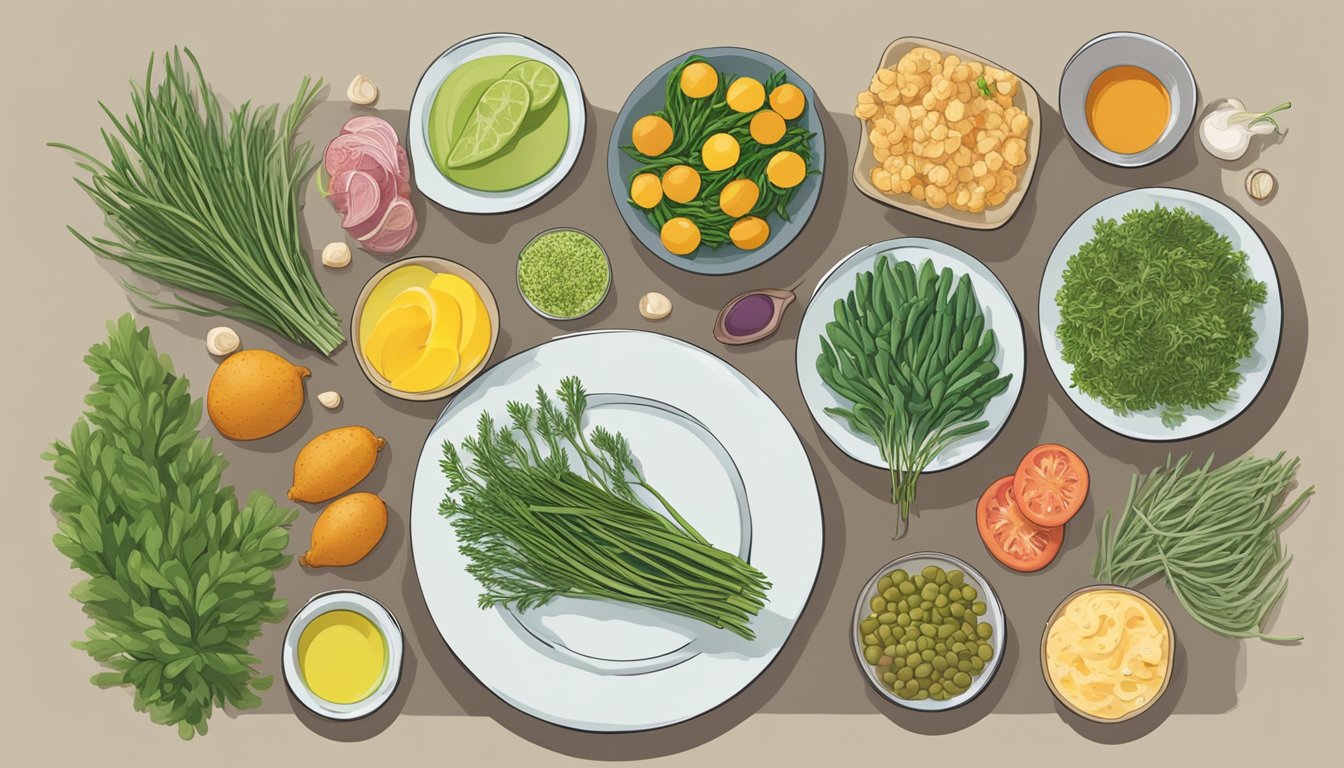 A plate of fresh samphire sits next to a colorful array of low-GI foods, highlighting its role in a balanced diet