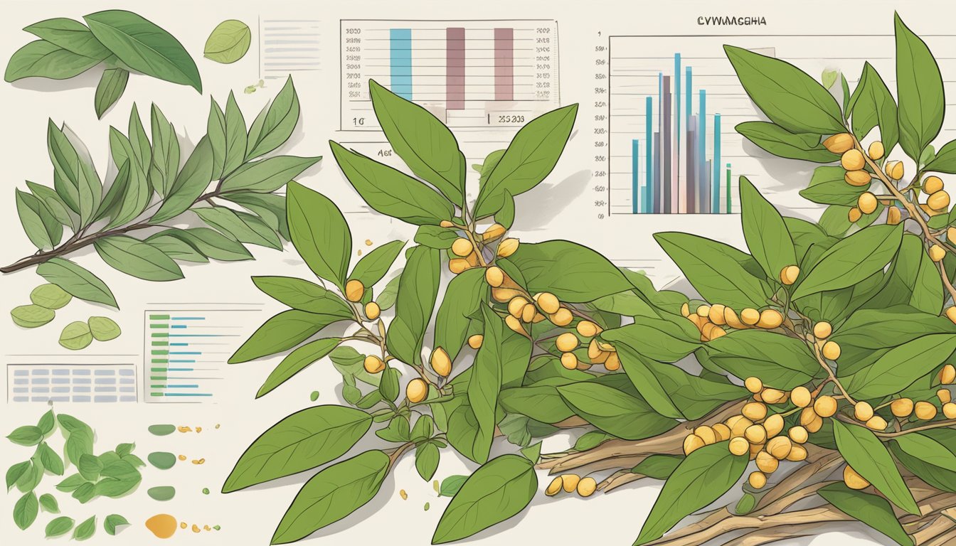 A pile of Ashwagandha roots and leaves arranged next to a glycemic index chart