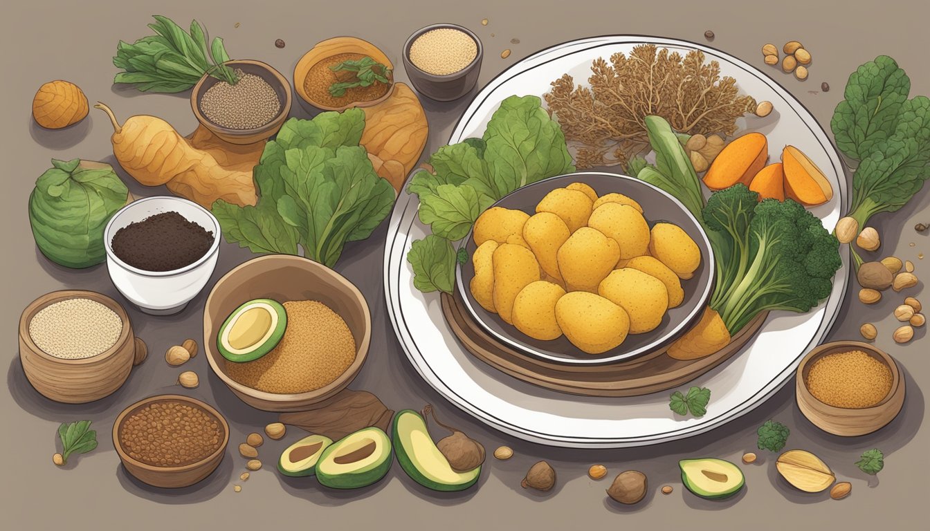 A plate of maca root surrounded by various diabetic-friendly foods