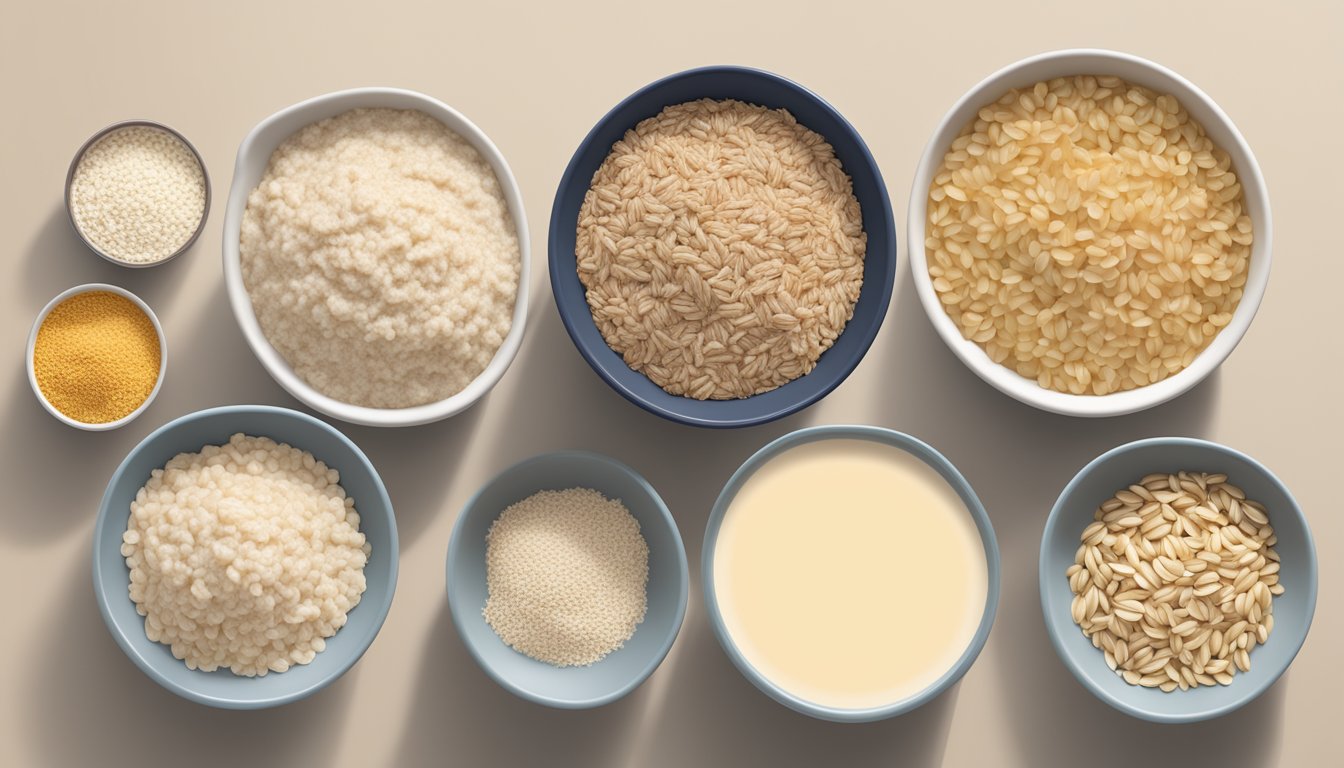 A bowl of cream of wheat surrounded by healthier alternatives like oatmeal, quinoa, and brown rice, with their respective glycemic index values displayed