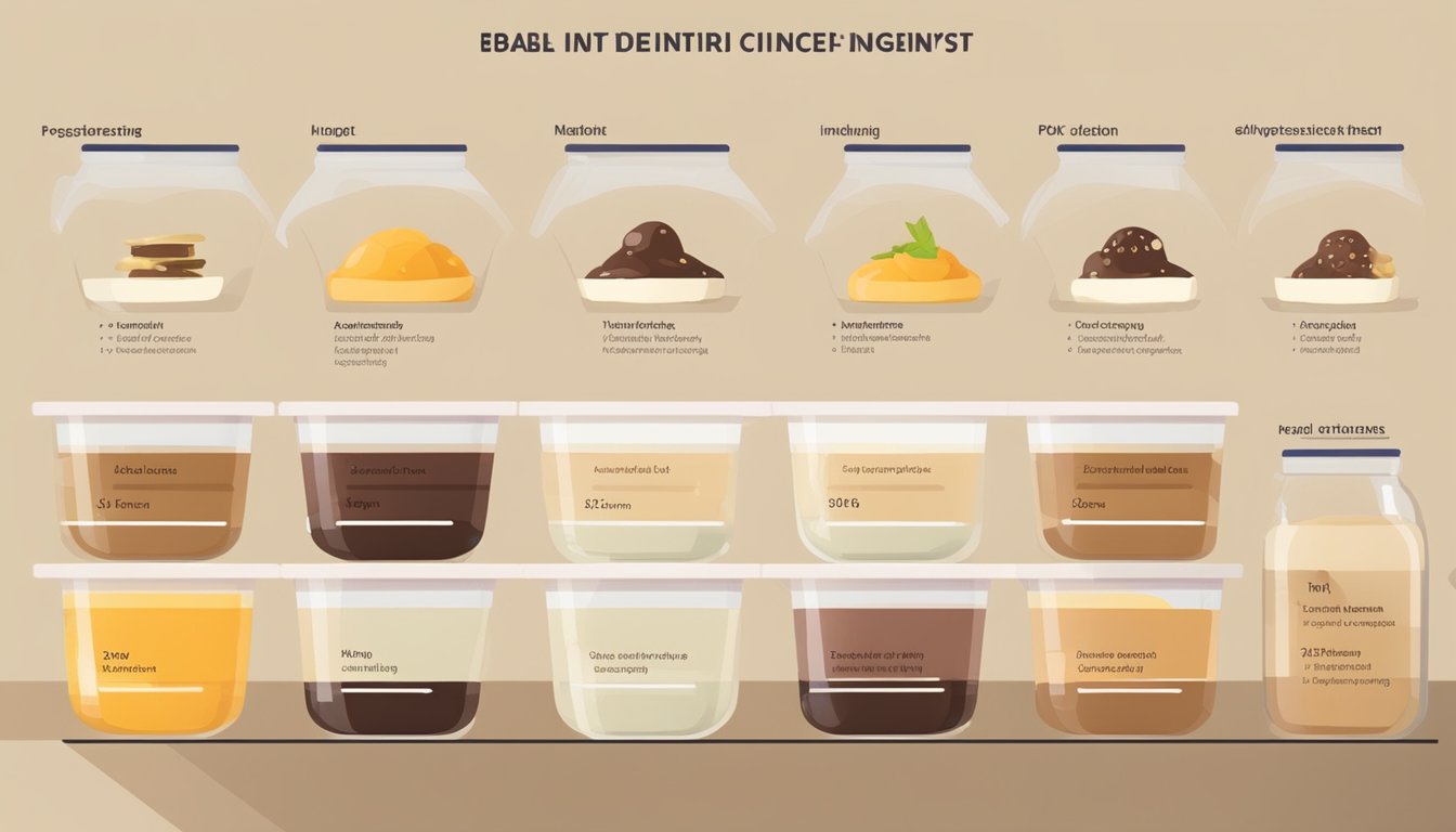 A table with various pudding ingredients arranged in rows, with a graph showing the impact of each ingredient on the pudding's glycemic index