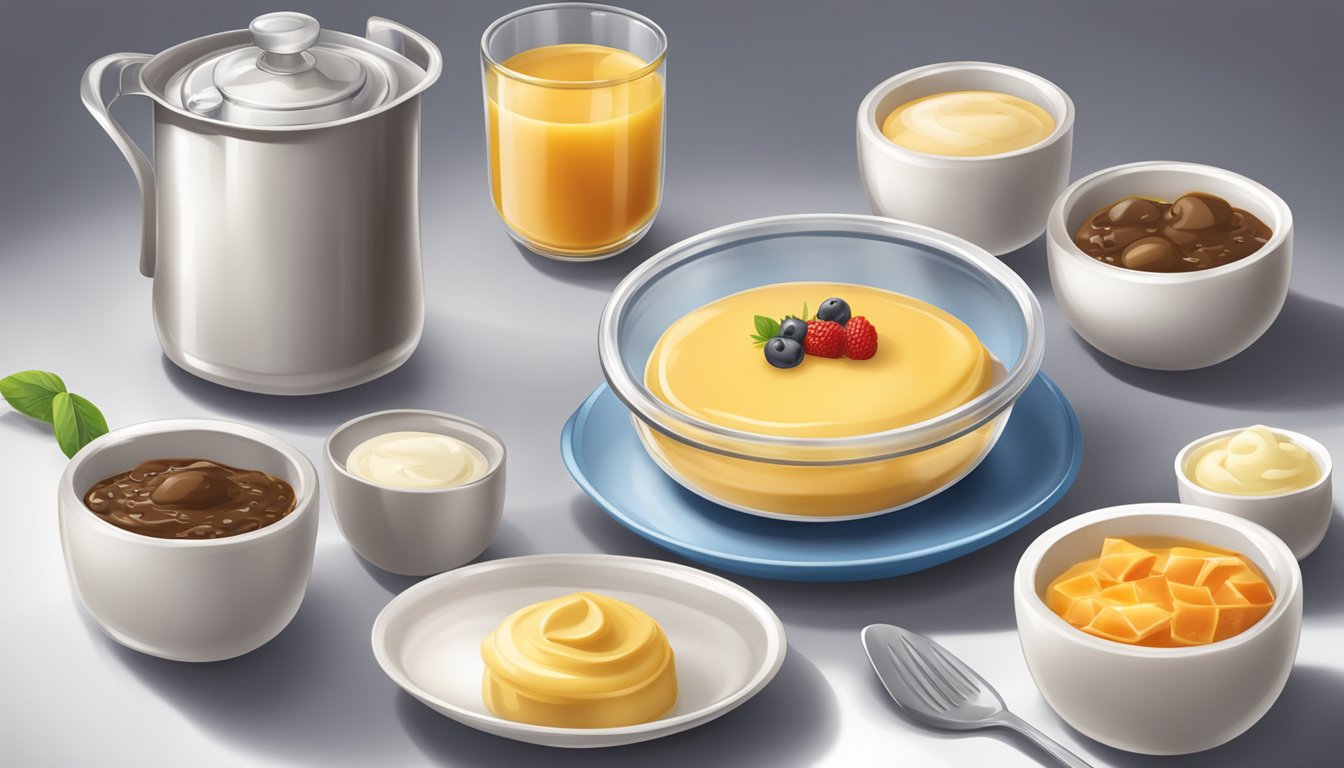 A table set with assorted low-GI pudding ingredients and utensils