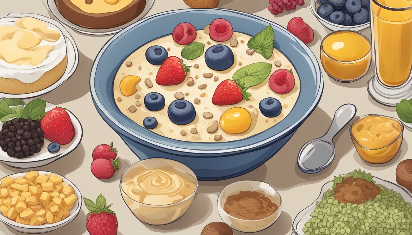 A bowl of conclusion pudding surrounded by a variety of low and high glycemic index foods