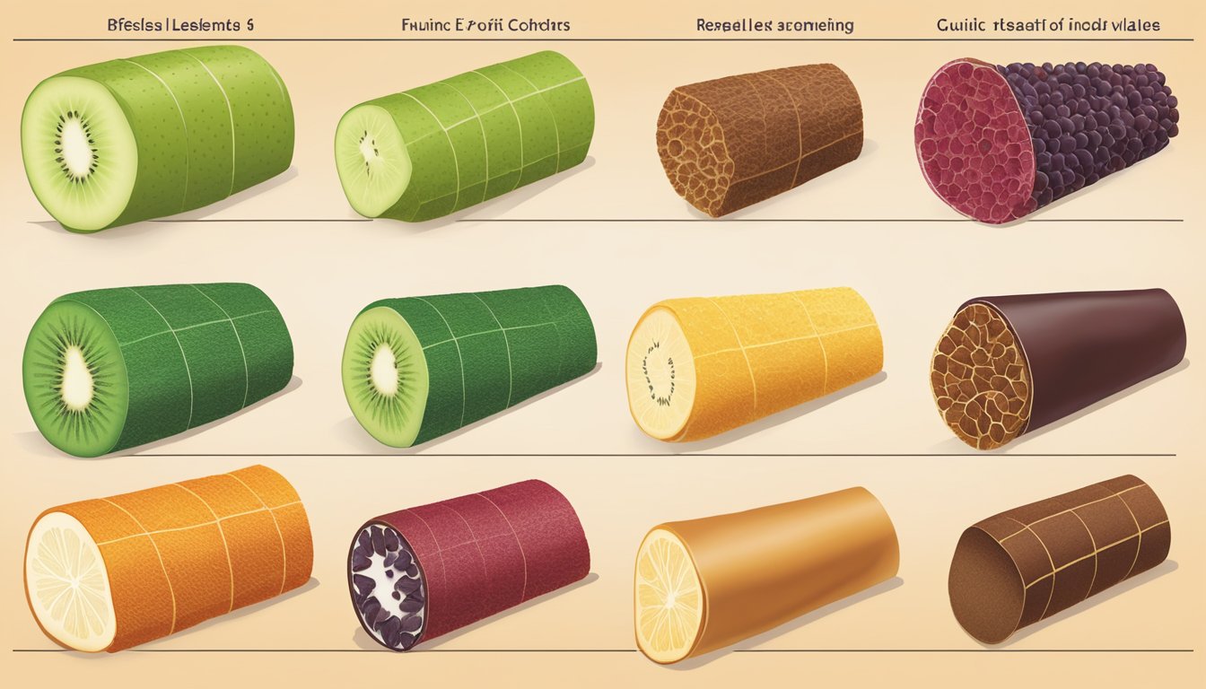 A table displaying various types of fruit leather and their corresponding glycemic index values