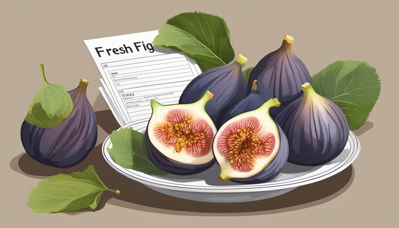 A plate of fresh figs arranged next to a nutritional information chart