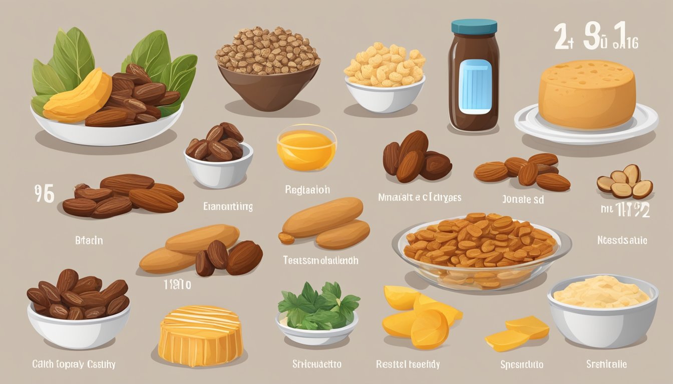 A table with a variety of food items, including dates, and their corresponding glycemic index values displayed in a clear and organized manner