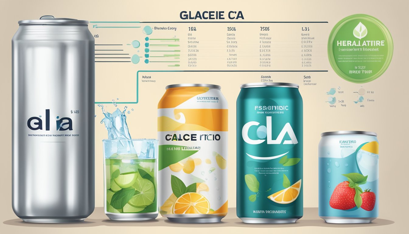 A variety of alternative beverages, including water, herbal tea, and fruit-infused water, are displayed next to a can of cola with a glycemic index chart