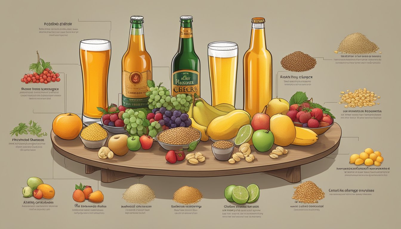 A table with various beers, fruits, and grains arranged by their glycemic index values