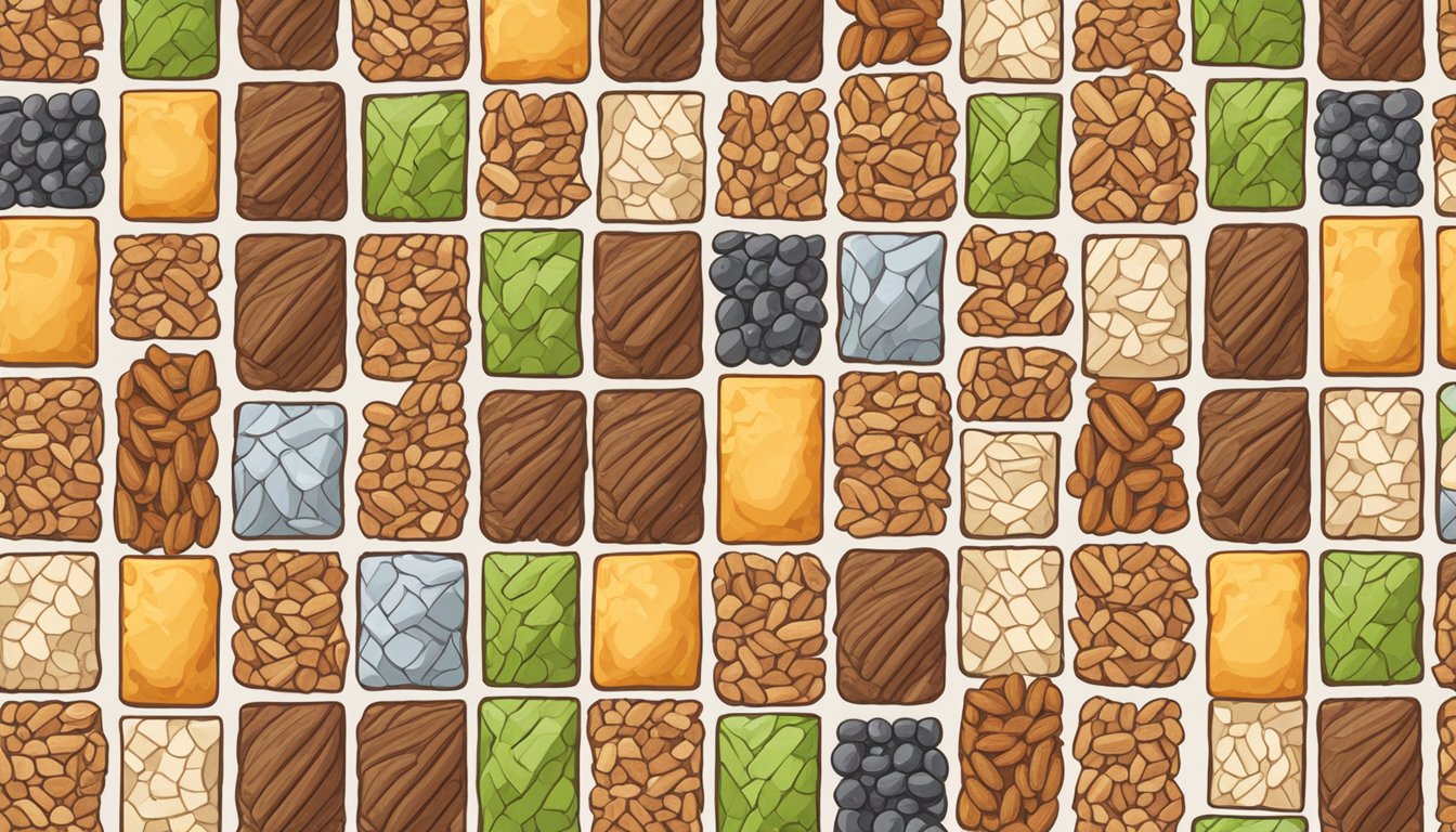 A variety of trail mix ingredients arranged in a grid pattern for analysis