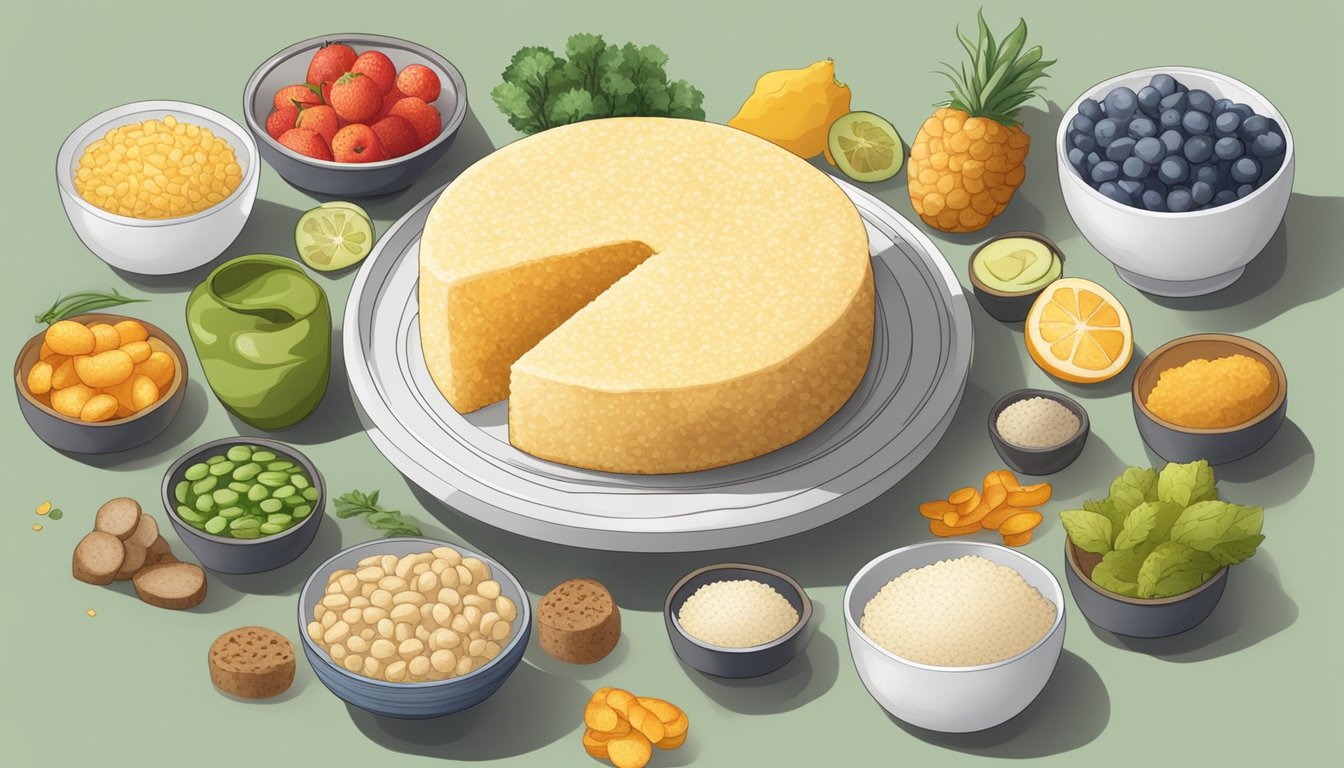 A rice cake surrounded by a variety of foods with different glycemic index values