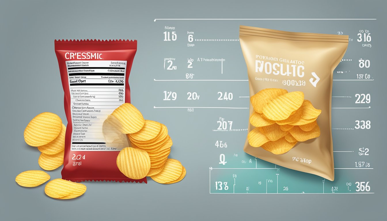 A bag of potato chips next to a glycemic index chart