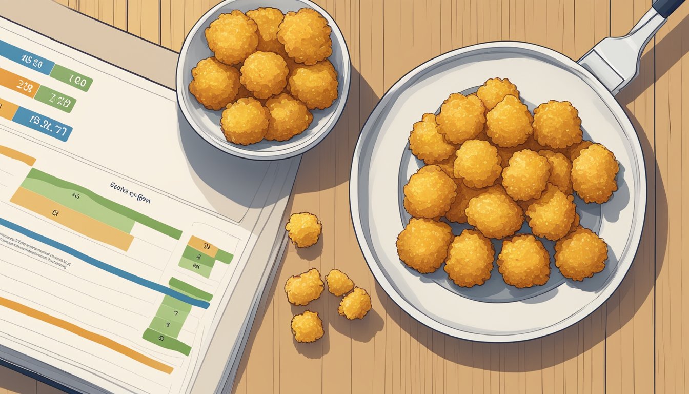 A plate of golden tater tots next to a chart showing their glycemic index