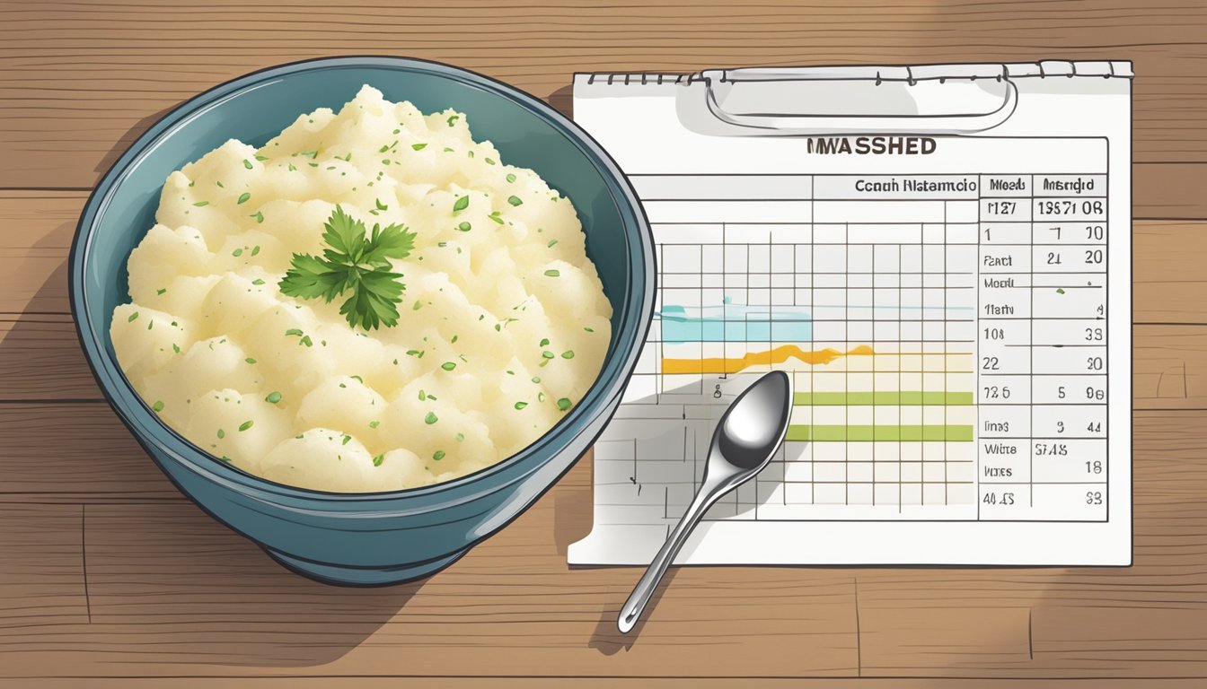 A steaming bowl of mashed potatoes next to a glycemic index chart